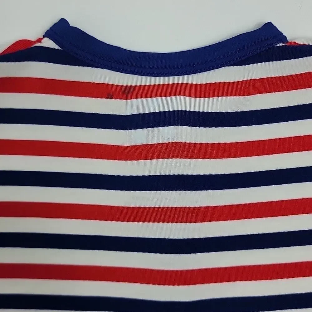 Kickee Pants Henley Romper in Print USA Stripe Red White Blue 3-6M‎ FLAWS